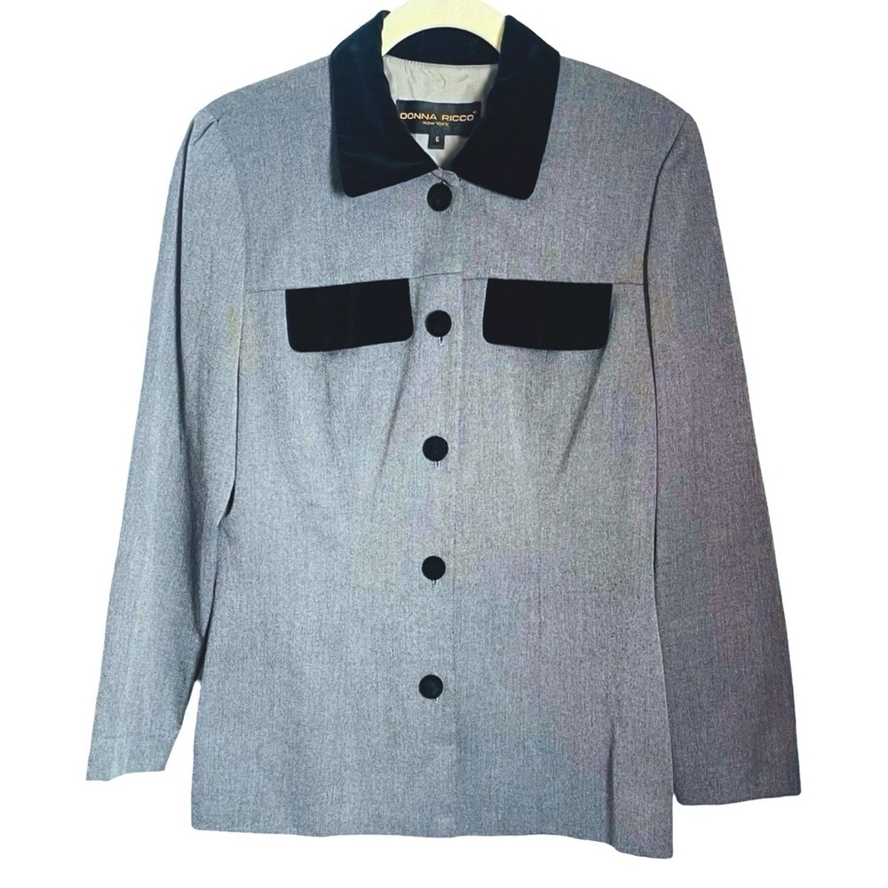 Donna Rico Vintage Gray Blazer with Velvet Collar Size 6
